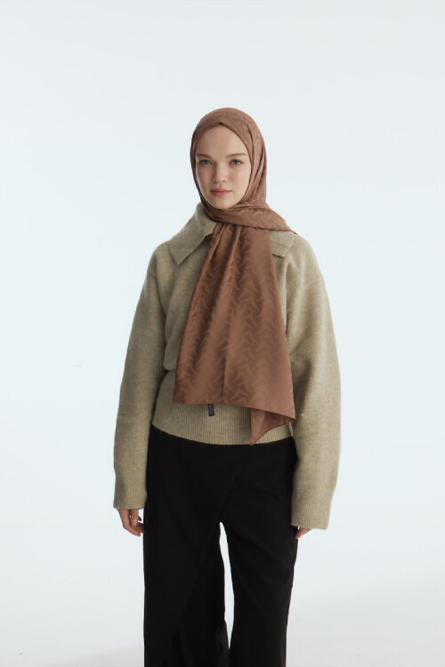 İpeksi Jakar Nora Desen Şal - Mocha - Camellia Scarfs (1)