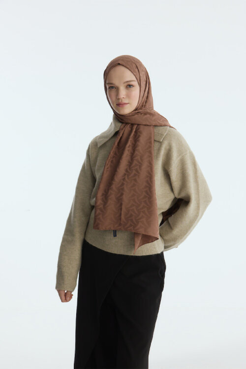 İpeksi Jakar Nora Desen Şal - Mocha - Camellia Scarfs