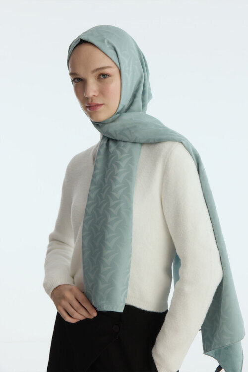 İpeksi Jakar Nora Desen Şal - Nane - Camellia Scarfs (1)