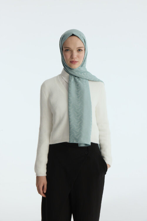 İpeksi Jakar Nora Desen Şal - Nane - Camellia Scarfs