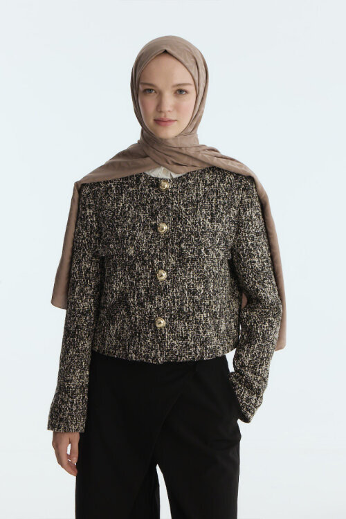 İpeksi Jakar Nora Desen Şal - Vizon - Camellia Scarfs