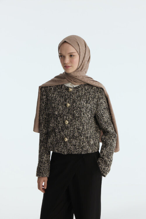 İpeksi Jakar Nora Desen Şal - Vizon - Camellia Scarfs (1)