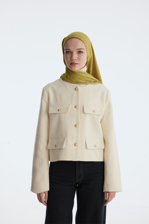 İpeksi Jakar Nora Desen Şal - Yağ Yeşili - Camellia Scarfs