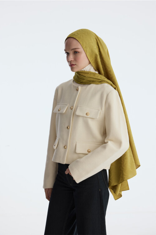 İpeksi Jakar Nora Desen Şal - Yağ Yeşili - Camellia Scarfs (1)