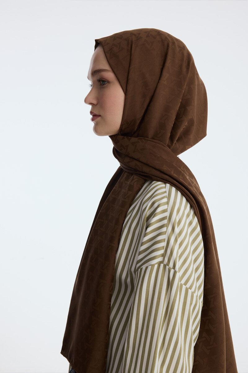 İpeksi Jakar Piramit Desen Şal - Acı Kahve - 4