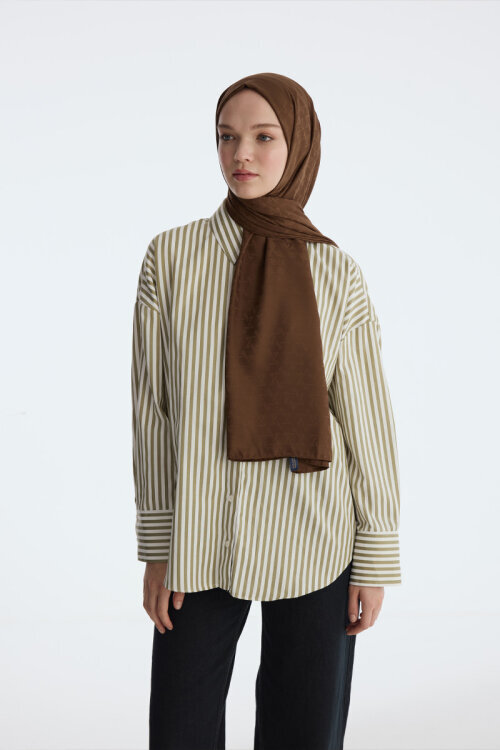 İpeksi Jakar Piramit Desen Şal - Acı Kahve - Camellia Scarfs