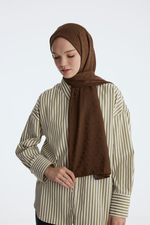 İpeksi Jakar Piramit Desen Şal - Acı Kahve - Camellia Scarfs (1)