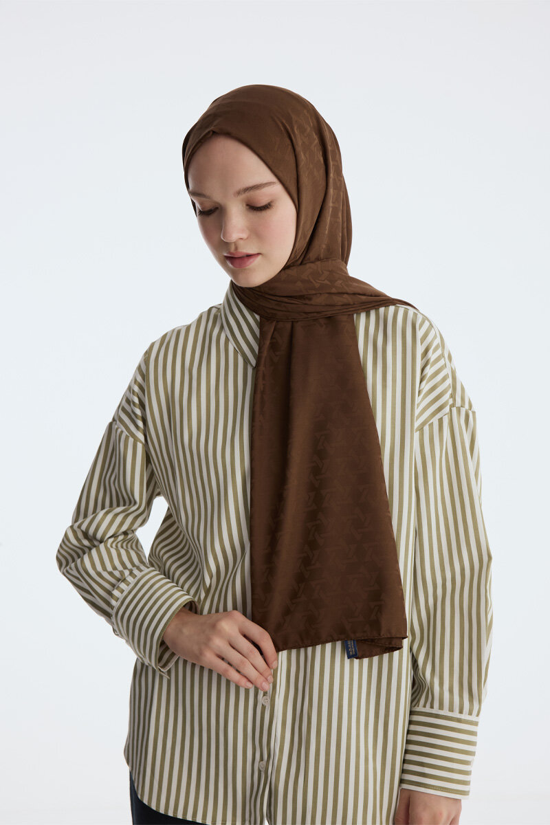 İpeksi Jakar Piramit Desen Şal - Acı Kahve - 2