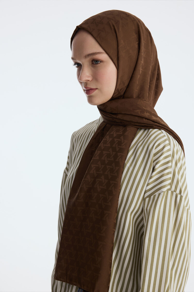 İpeksi Jakar Piramit Desen Şal - Acı Kahve - 3