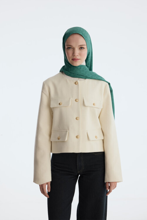 İpeksi Jakar Piramit Desen Şal - Açık Benetton - Camellia Scarfs