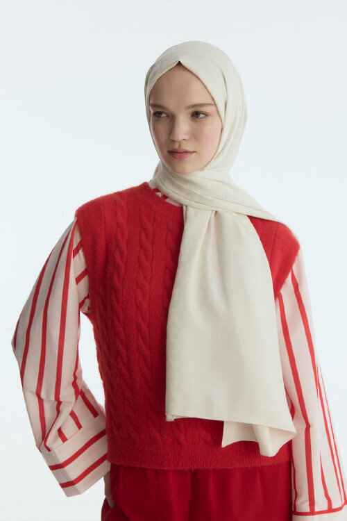 İpeksi Jakar Piramit Desen Şal - Badem Sütü - Camellia Scarfs (1)