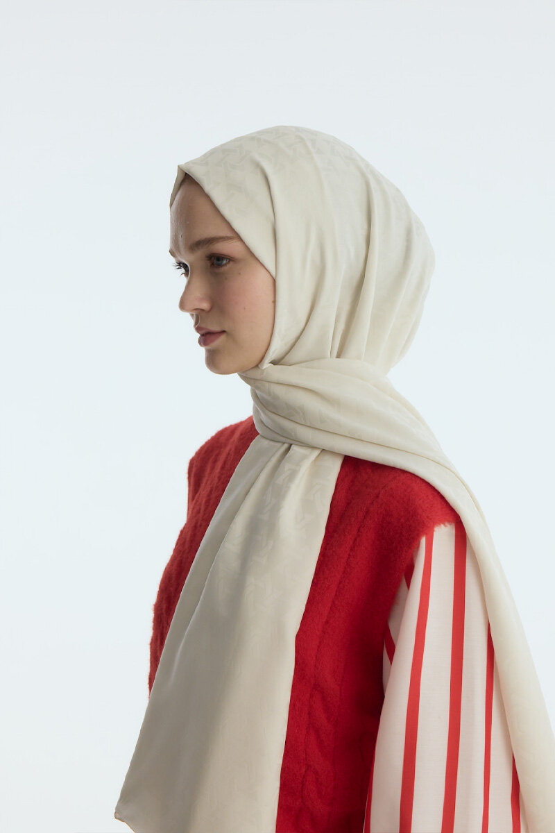 İpeksi Jakar Piramit Desen Şal - Badem Sütü - 4