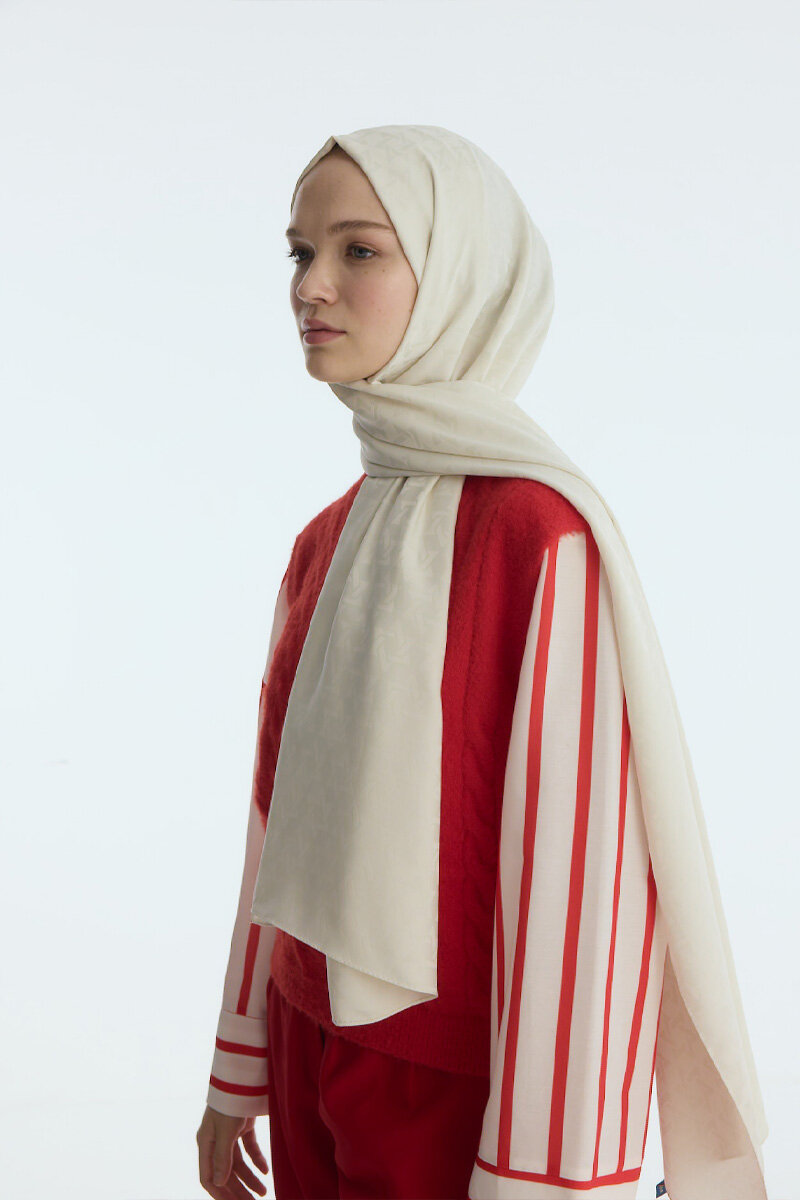 İpeksi Jakar Piramit Desen Şal - Badem Sütü - 3