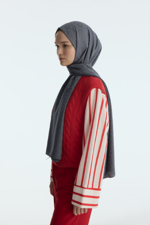 İpeksi Jakar Piramit Desen Şal - Füme - Camellia Scarfs (1)