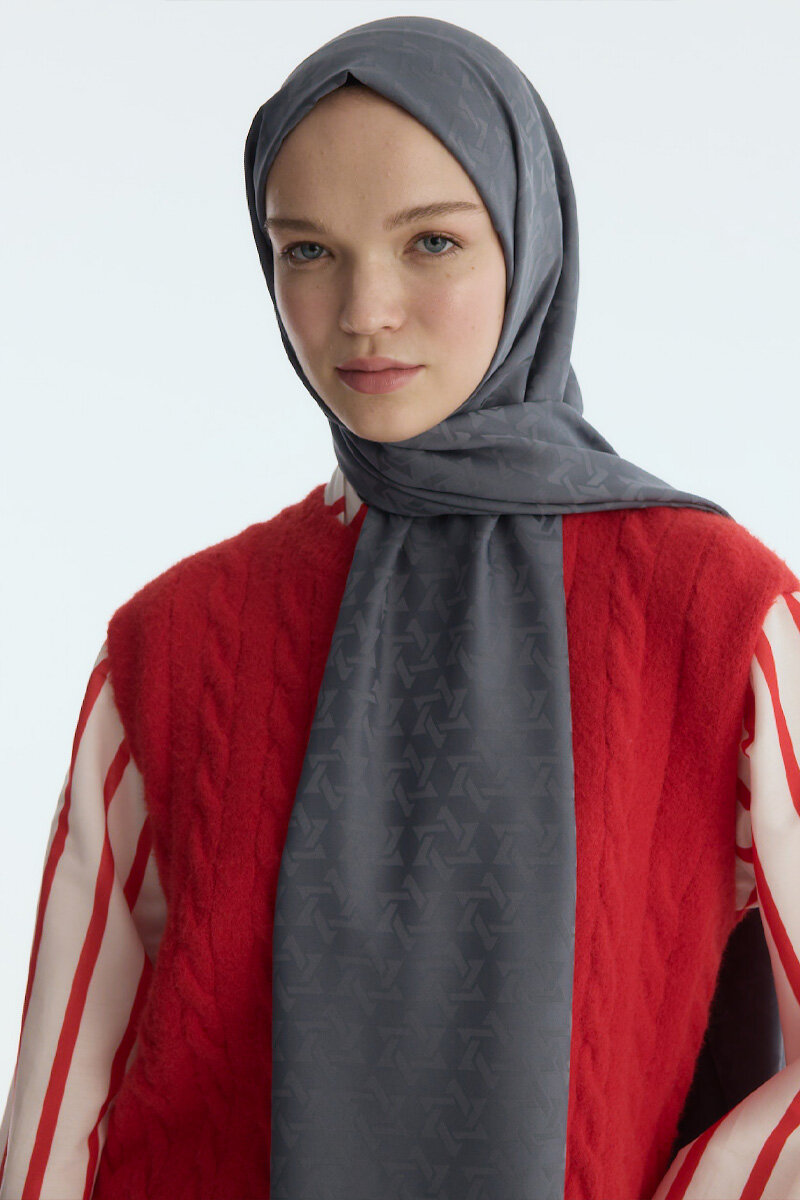 İpeksi Jakar Piramit Desen Şal - Füme - 3