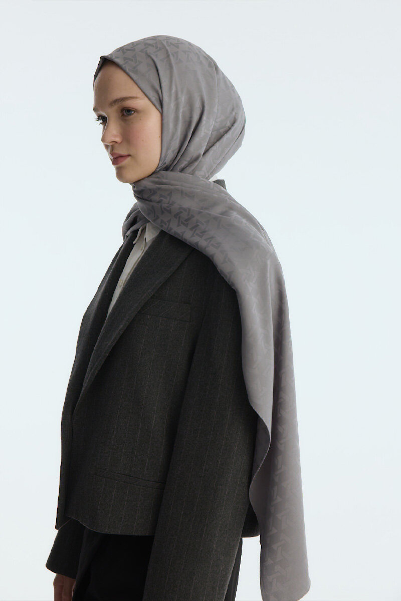 İpeksi Jakar Piramit Desen Şal - Gri - 4