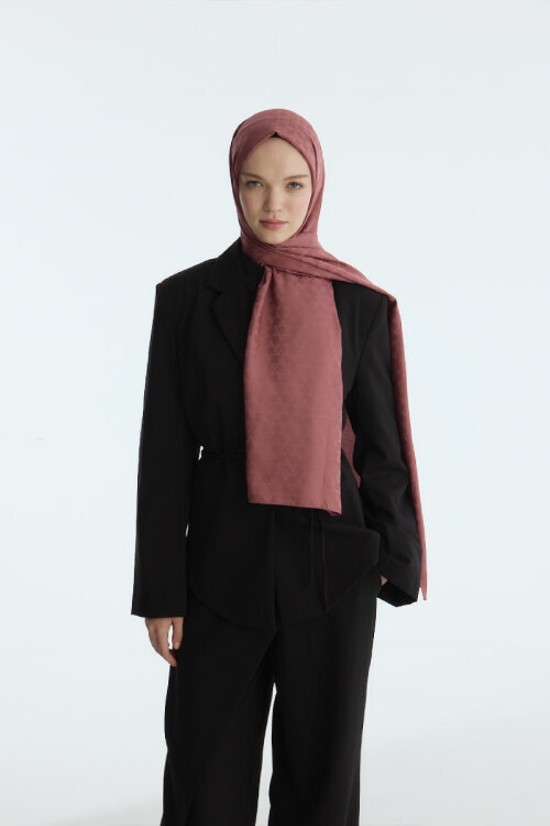 İpeksi Jakar Piramit Desen Şal - Gül - Camellia Scarfs