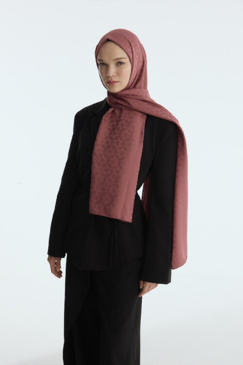 İpeksi Jakar Piramit Desen Şal - Gül - Camellia Scarfs (1)