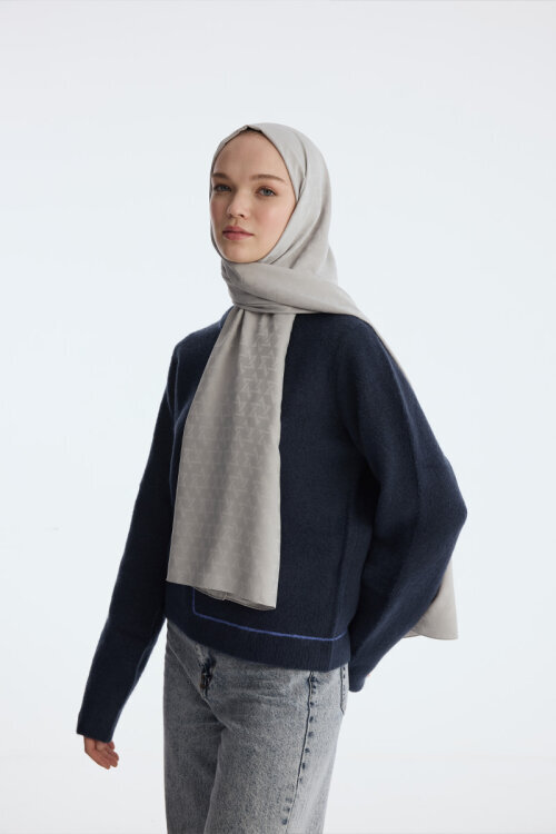 İpeksi Jakar Piramit Desen Şal - Gümüş Gri - Camellia Scarfs (1)