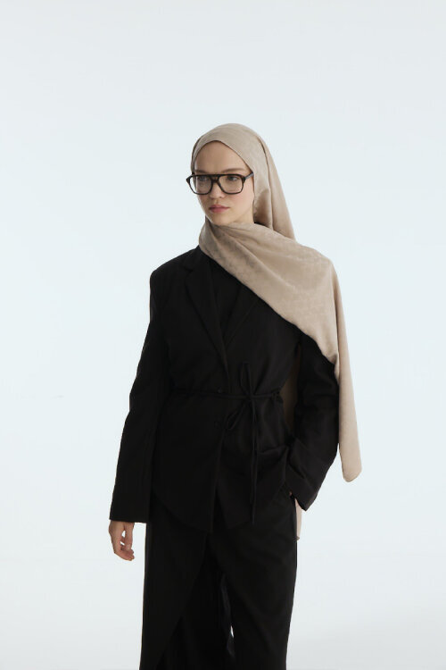 İpeksi Jakar Piramit Desen Şal - Kum - Camellia Scarfs