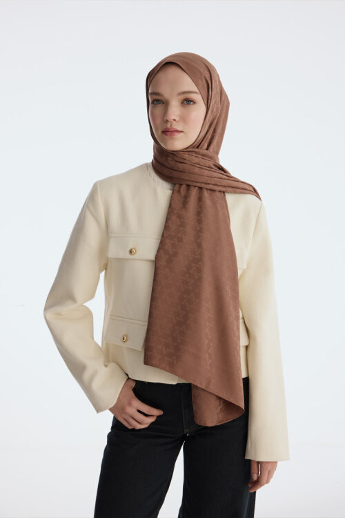 İpeksi Jakar Piramit Desen Şal - Mocha - Camellia Scarfs