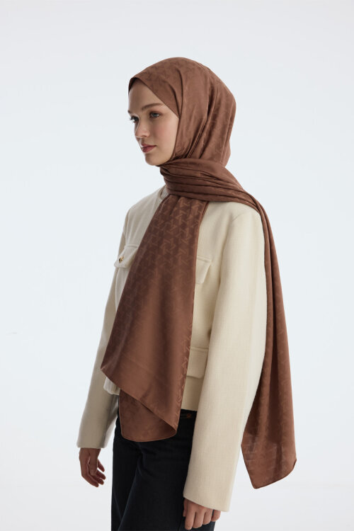 İpeksi Jakar Piramit Desen Şal - Mocha - Camellia Scarfs (1)