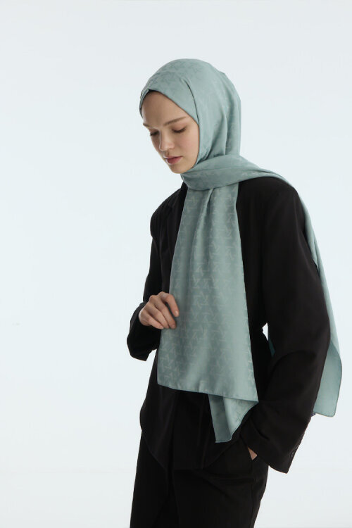 İpeksi Jakar Piramit Desen Şal - Nane - Camellia Scarfs (1)