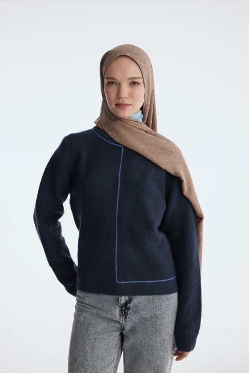 İpeksi Jakar Piramit Desen Şal - Vizon - Camellia Scarfs