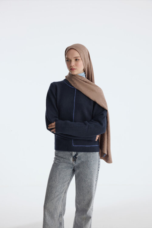 İpeksi Jakar Piramit Desen Şal - Vizon - Camellia Scarfs (1)