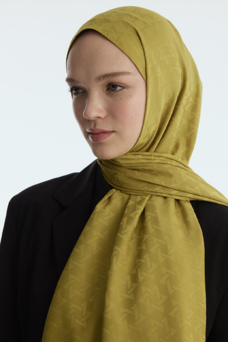 İpeksi Jakar Piramit Desen Şal - Yağ Yeşili - 4