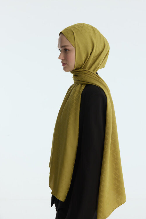 İpeksi Jakar Piramit Desen Şal - Yağ Yeşili - Camellia Scarfs (1)
