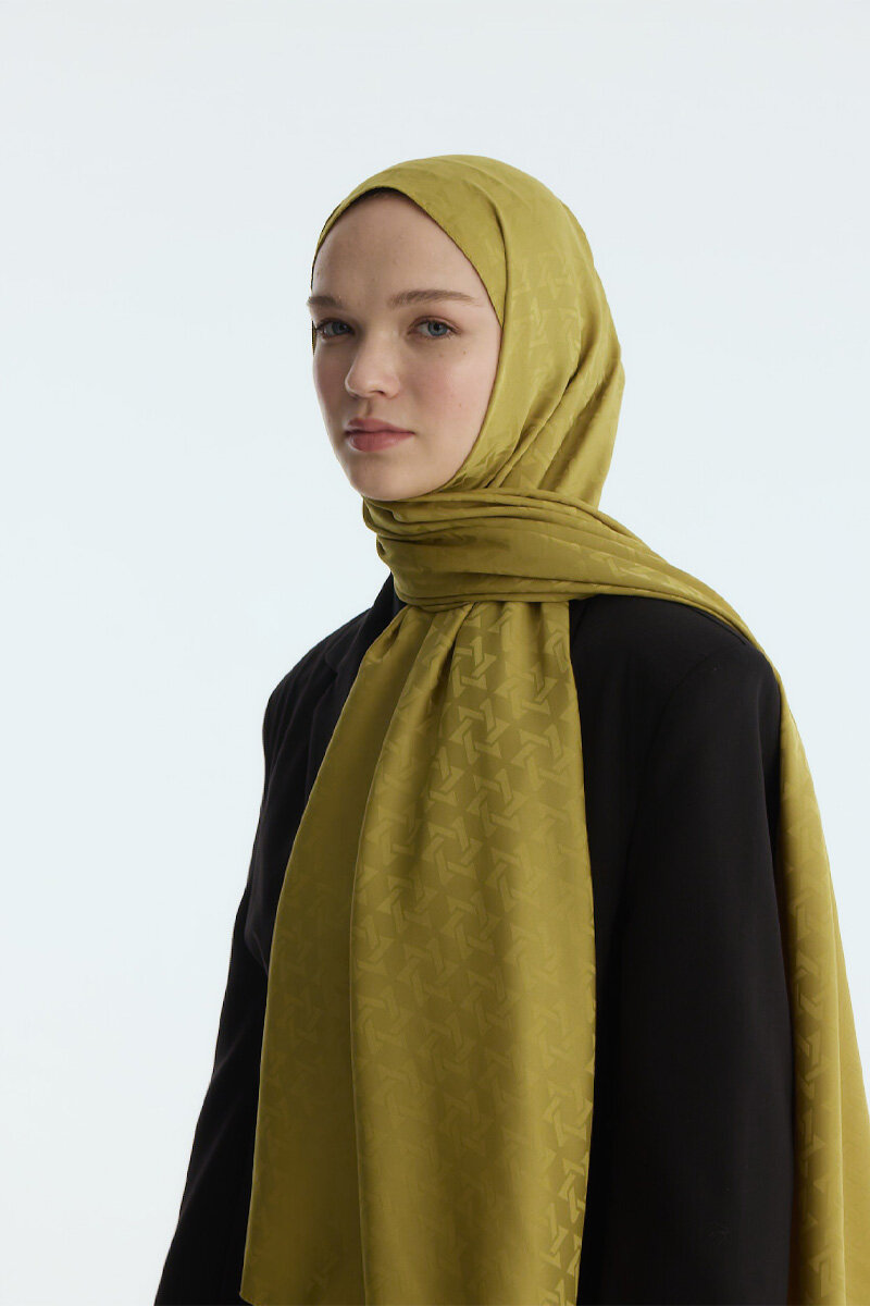 İpeksi Jakar Piramit Desen Şal - Yağ Yeşili - 3