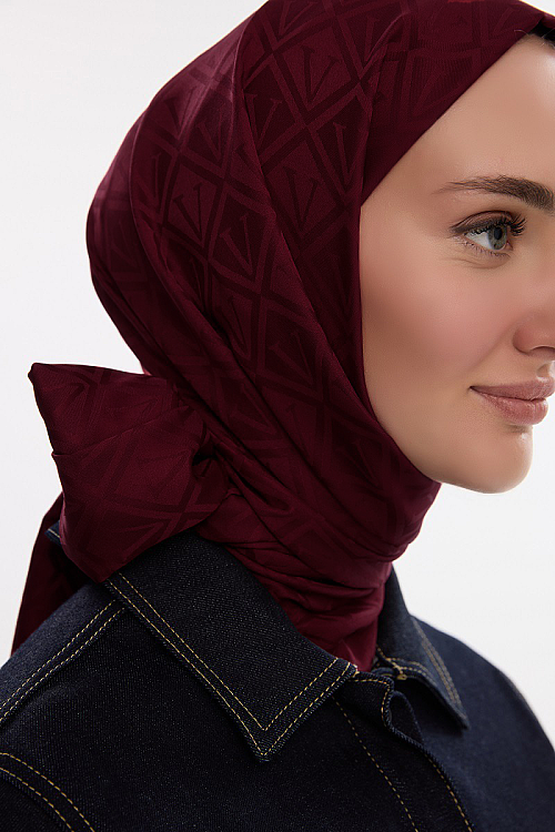 İpeksi Jakar Şal V desen - Bordo - Camellia Scarfs (1)
