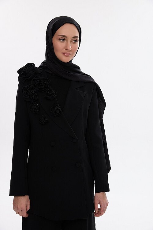 İpeksi Jakar Şal V desen - Siyah - Camellia Scarfs (1)