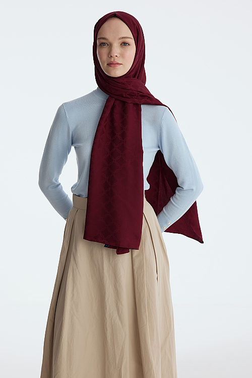 İpeksi Jakar Şal Zincir desen - Bordo - Camellia Scarfs