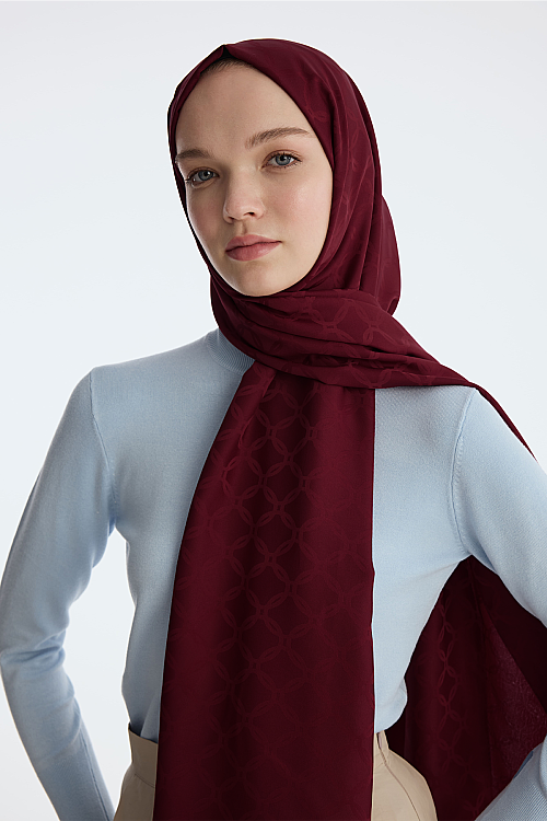 İpeksi Jakar Şal Zincir desen - Bordo - Camellia Scarfs (1)