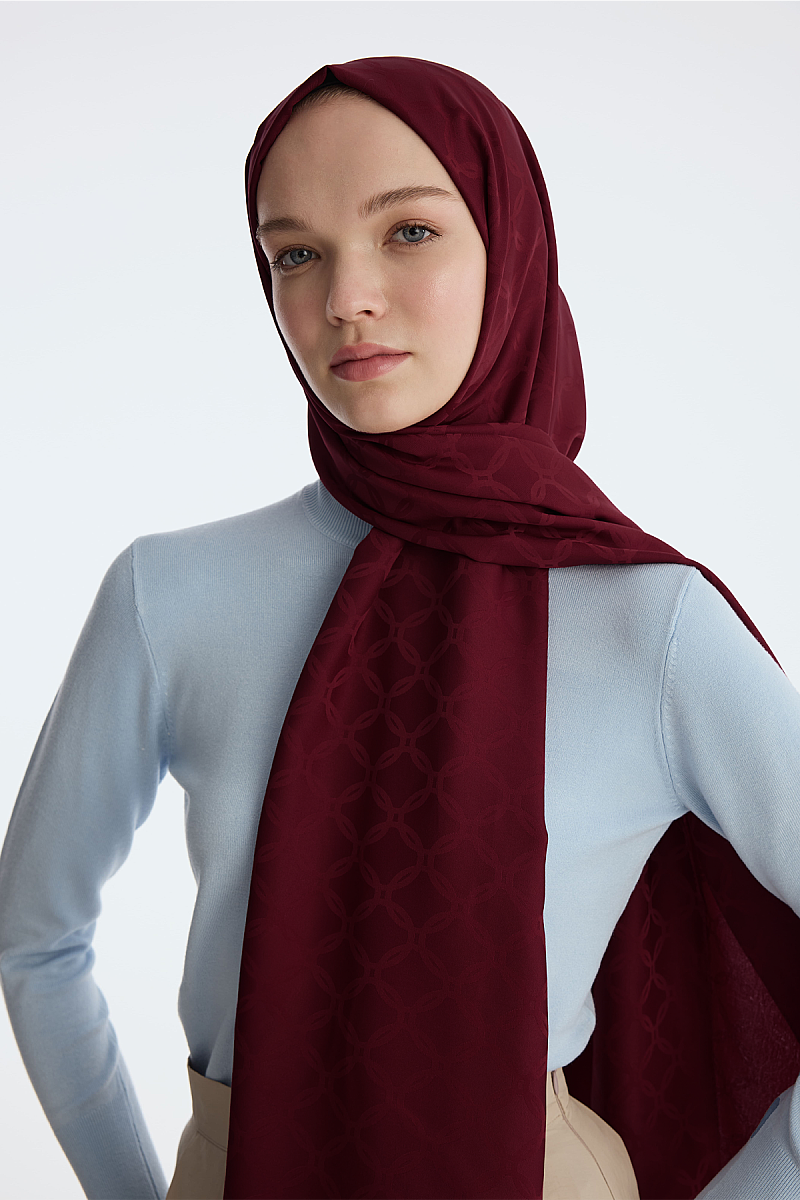 İpeksi Jakar Şal Zincir desen - Bordo - 2