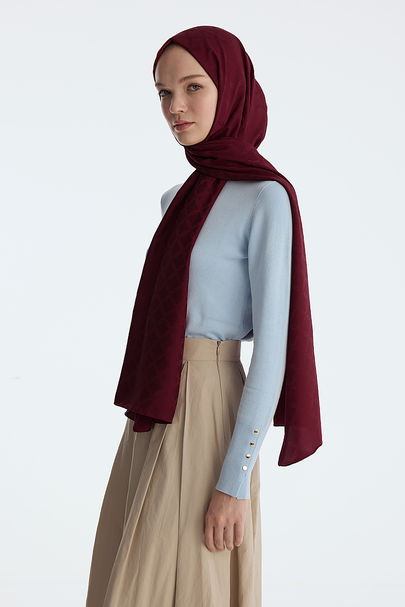 İpeksi Jakar Şal Zincir desen - Bordo - 3
