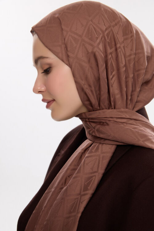 İpeksi Jakar V Desen Şal - Açık Kahve - Camellia Scarfs