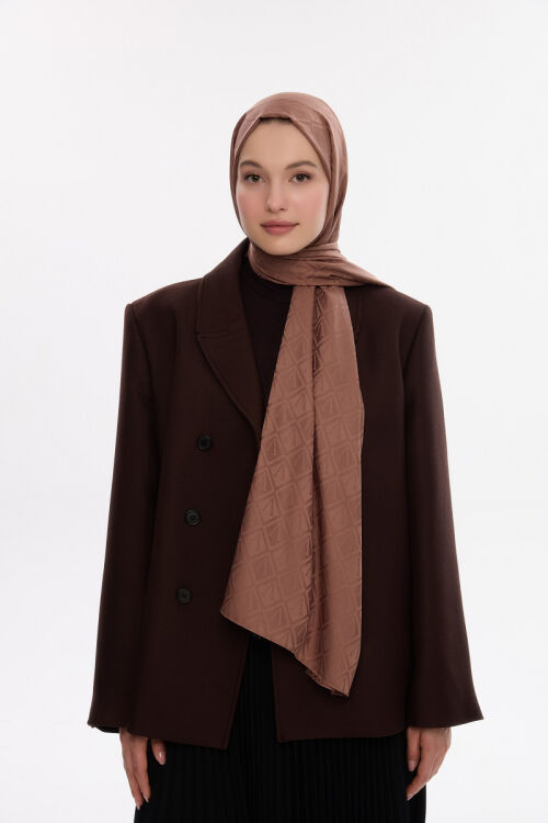 İpeksi Jakar V Desen Şal - Açık Kahve - Camellia Scarfs (1)