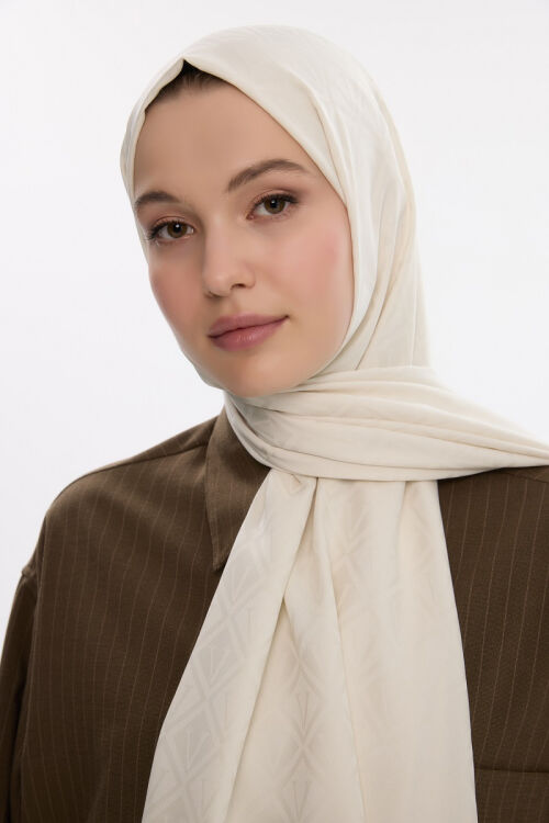 İpeksi Jakar V Desen Şal - Badem Sütü - Camellia Scarfs
