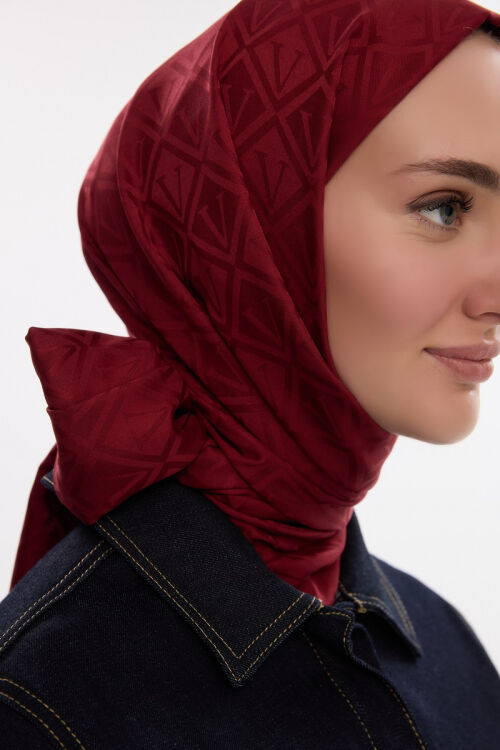 İpeksi Jakar V Desen Şal - Bordo - Camellia Scarfs
