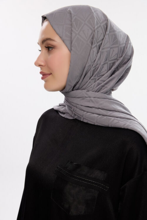 İpeksi Jakar V Desen Şal - Füme - Camellia Scarfs