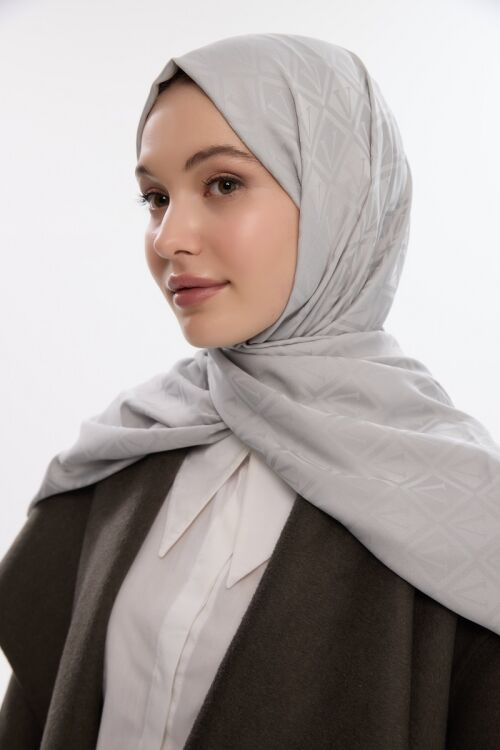 İpeksi Jakar V Desen Şal - Gümüş Gri - Camellia Scarfs