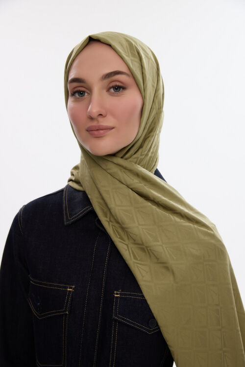İpeksi Jakar V Desen Şal - Haki - Camellia Scarfs (1)