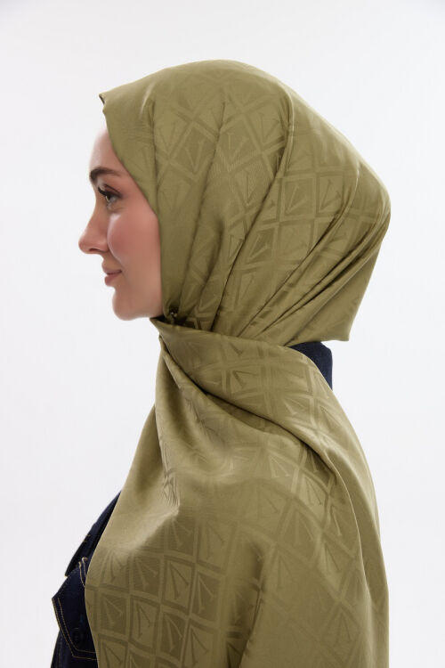 İpeksi Jakar V Desen Şal - Haki - Camellia Scarfs