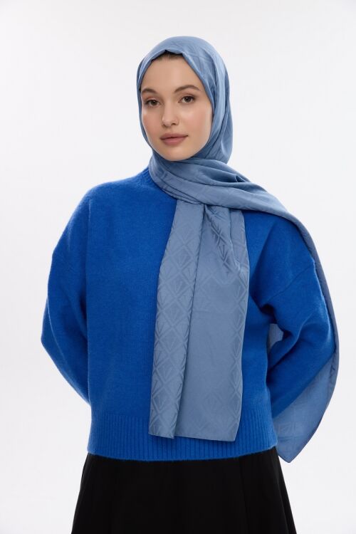 İpeksi Jakar V Desen Şal - İndigo - Camellia Scarfs (1)