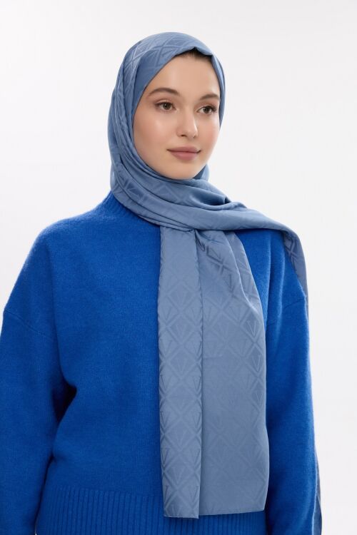 İpeksi Jakar V Desen Şal - İndigo - Camellia Scarfs