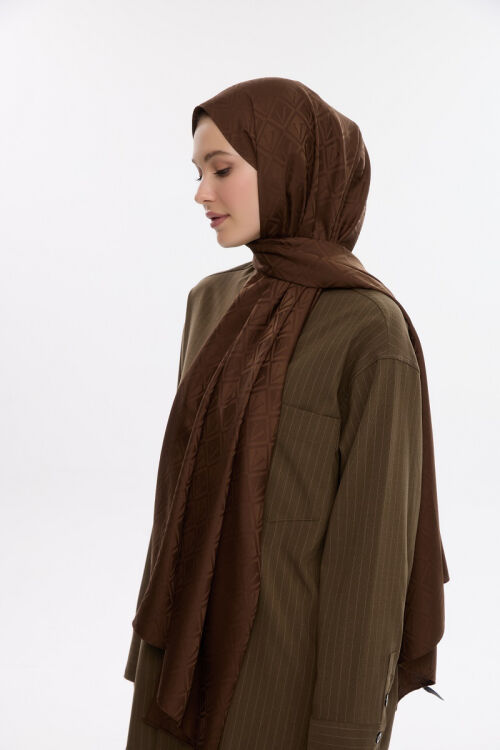 İpeksi Jakar V Desen Şal - Kahve - Camellia Scarfs (1)