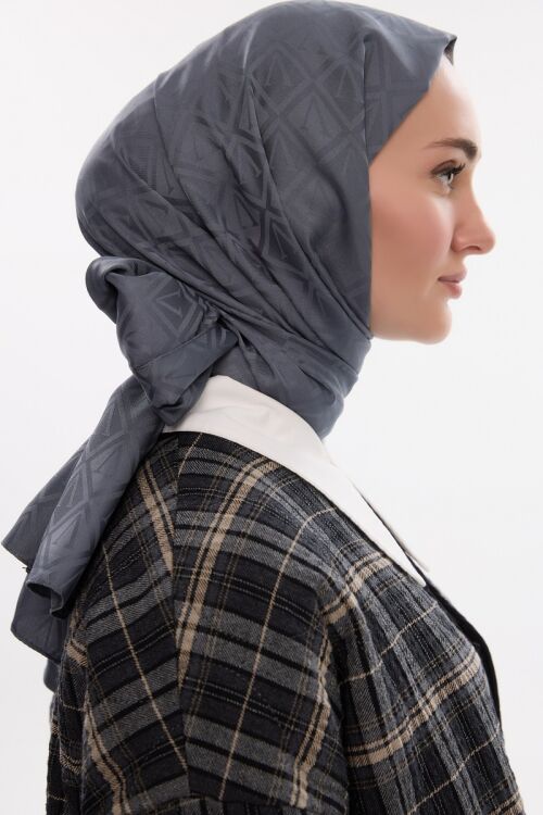 İpeksi Jakar V Desen Şal - Koyu Gri - Camellia Scarfs